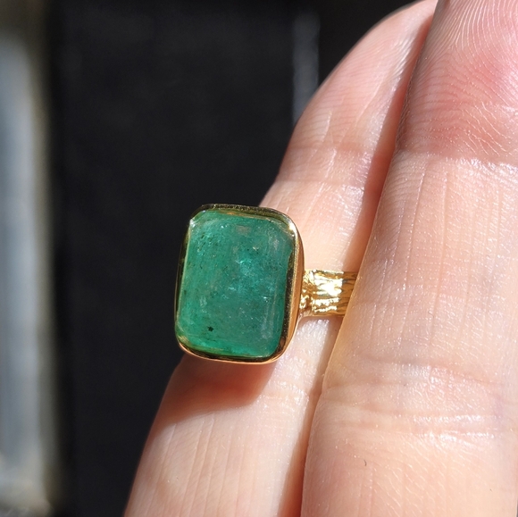 Green Beryl 5k sterling & gold ring sz7.75 - Picture 7 of 12